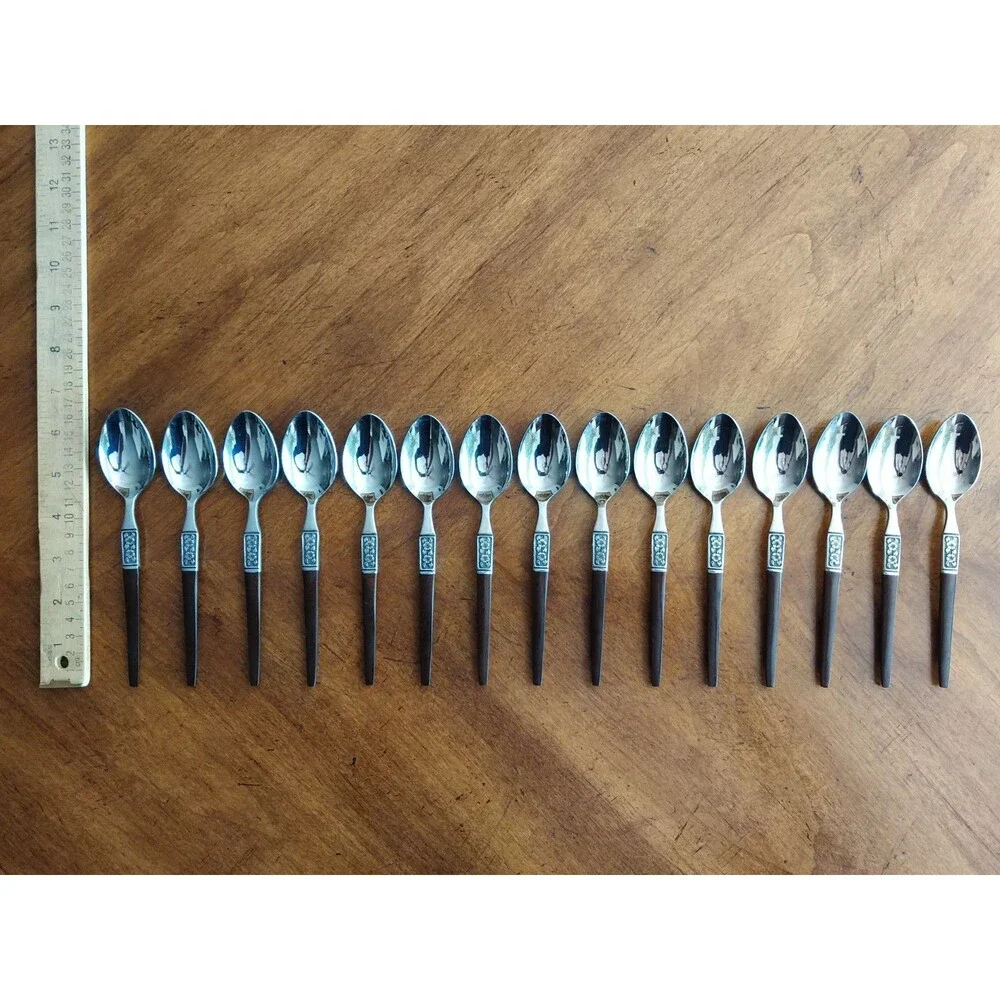 Lot 15x Teaspoons Ekco Eterna La Joya Stainless Faux Wood Flatwar MCM EKS14 6.4